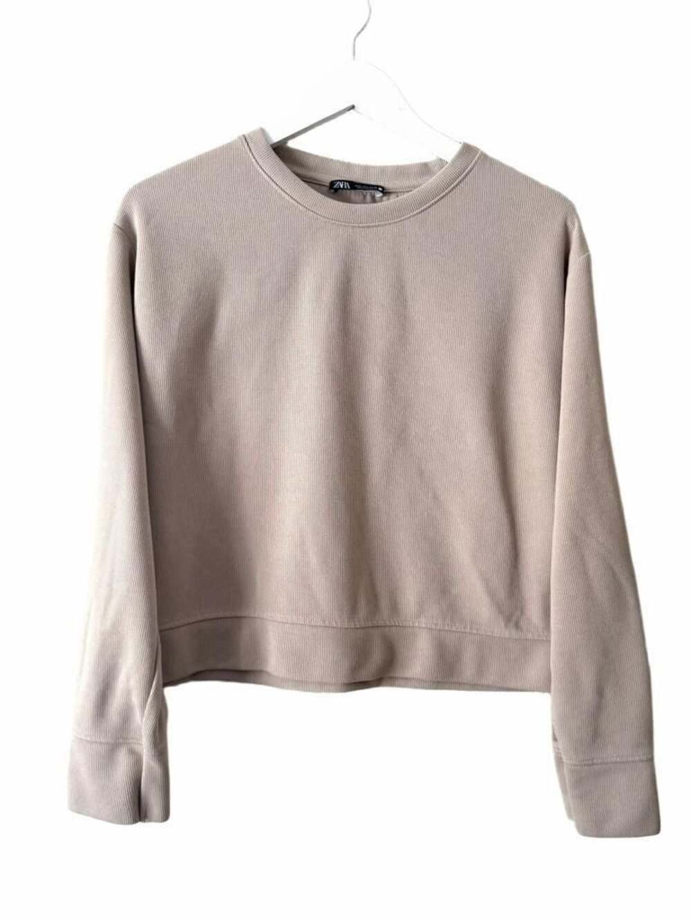 Zara Women's Taupe Ribbed Crewneck Long Sleeve Sweatshirt Size L